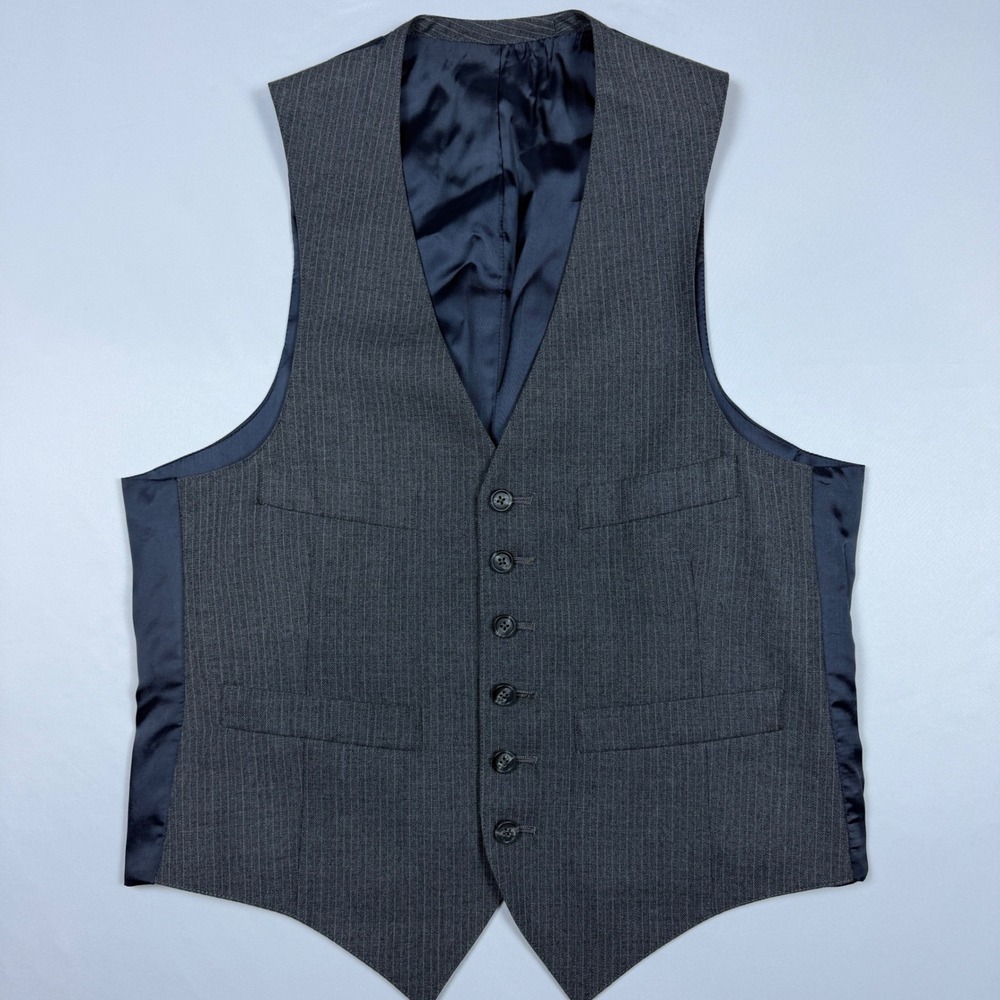 Unbranded Pinstripe Suit Vest Mens S?‎ Grey Satin Back V-Neck Tailored